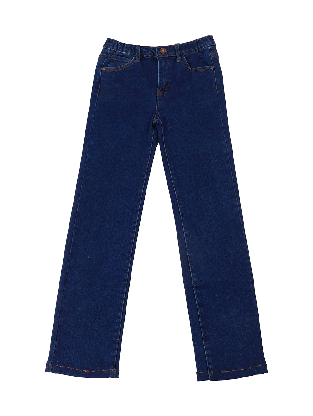 Pantalón de mezclilla color azul oscuro para niña con corte recto.