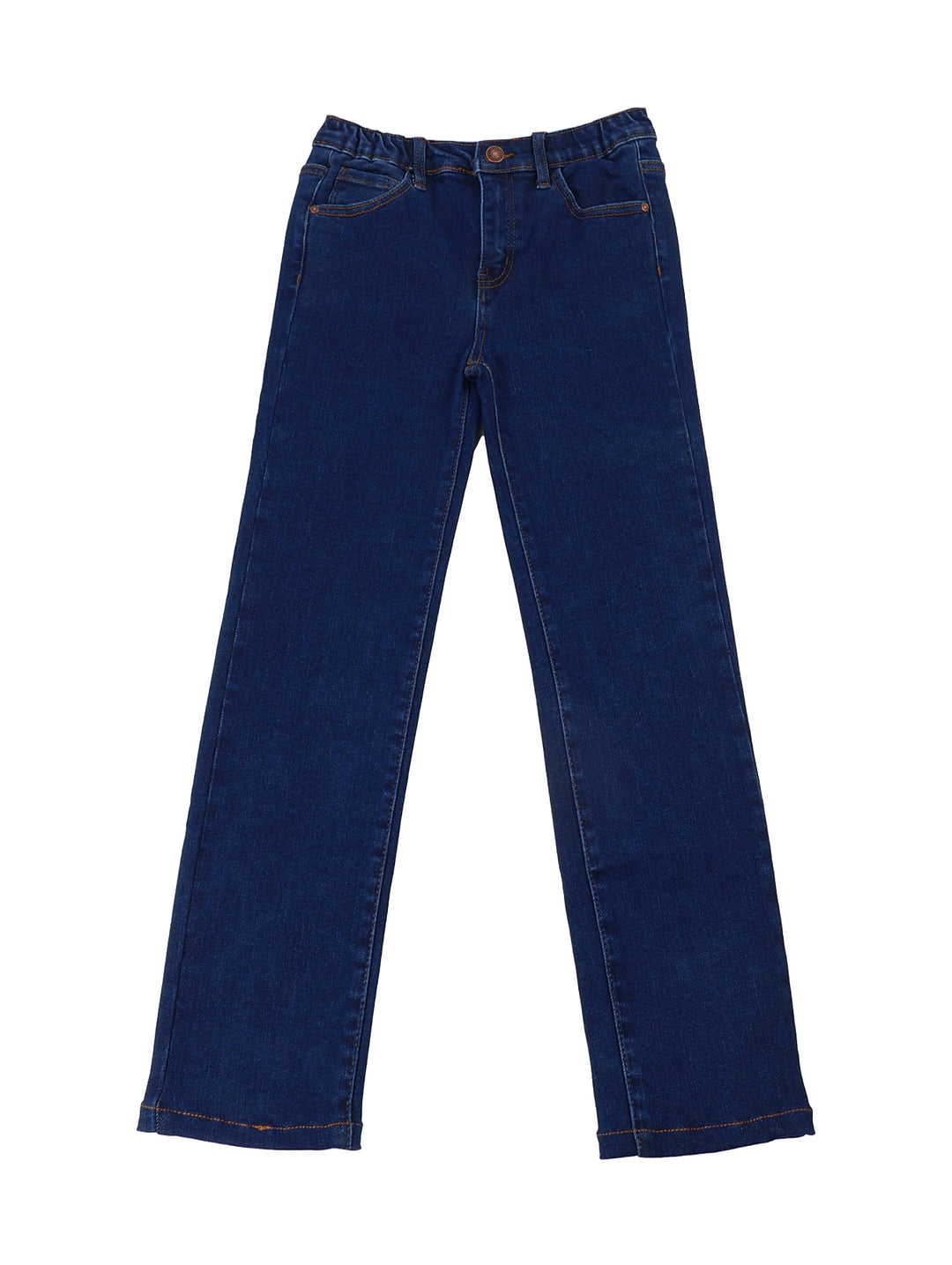 Pantalón de mezclilla color azul oscuro para niña con corte recto.