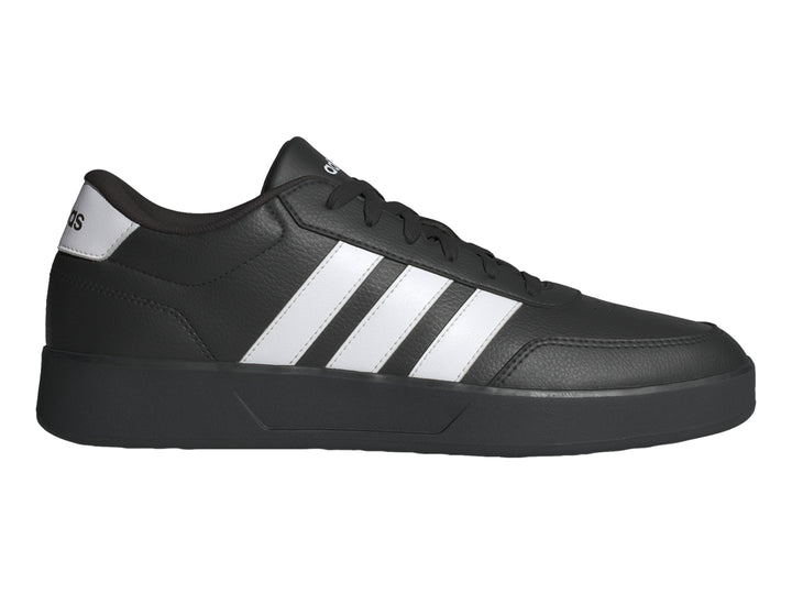 Tenis Adidas Breaknet 3.0 color negro con tres franjas blancas laterales y suela negra.