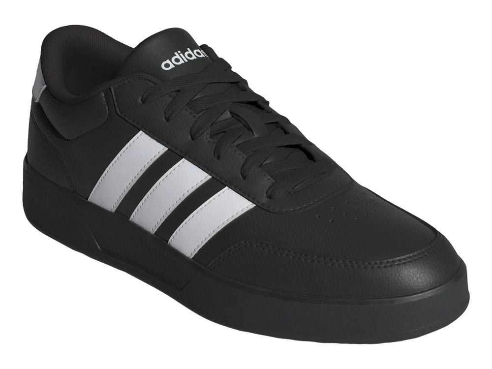Tenis Adidas Breaknet 3.0 color negro con tres franjas blancas laterales y suela negra.
