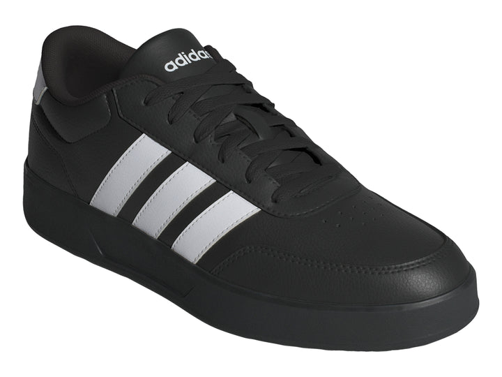 Tenis Adidas Breaknet 3.0 color negro con tres franjas blancas laterales y suela negra.