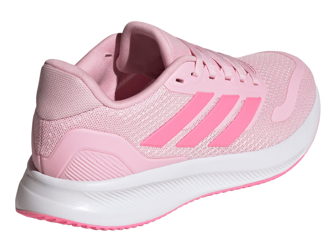 Tenis deportivos Adidas Runfalcon en color rosa con suela blanca y tres franjas laterales rosas.
