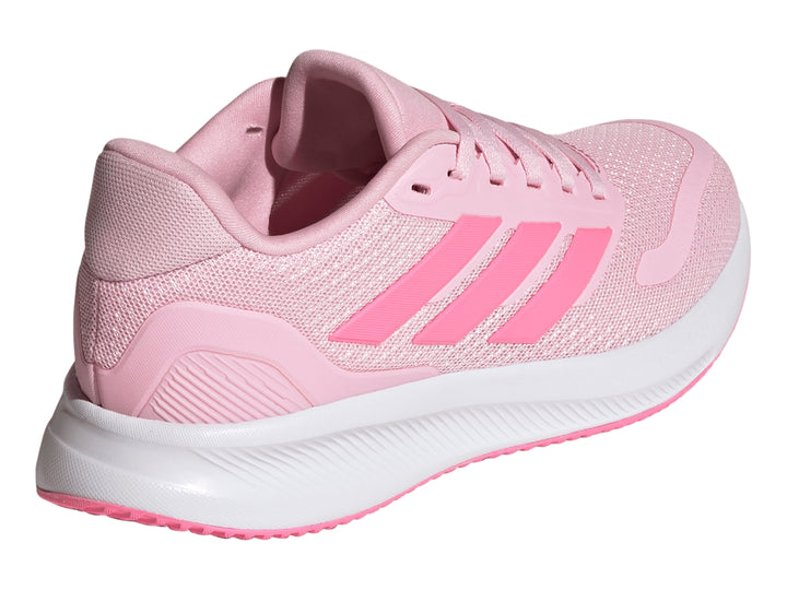 Tenis deportivos Adidas Runfalcon en color rosa con suela blanca y tres franjas laterales rosas.