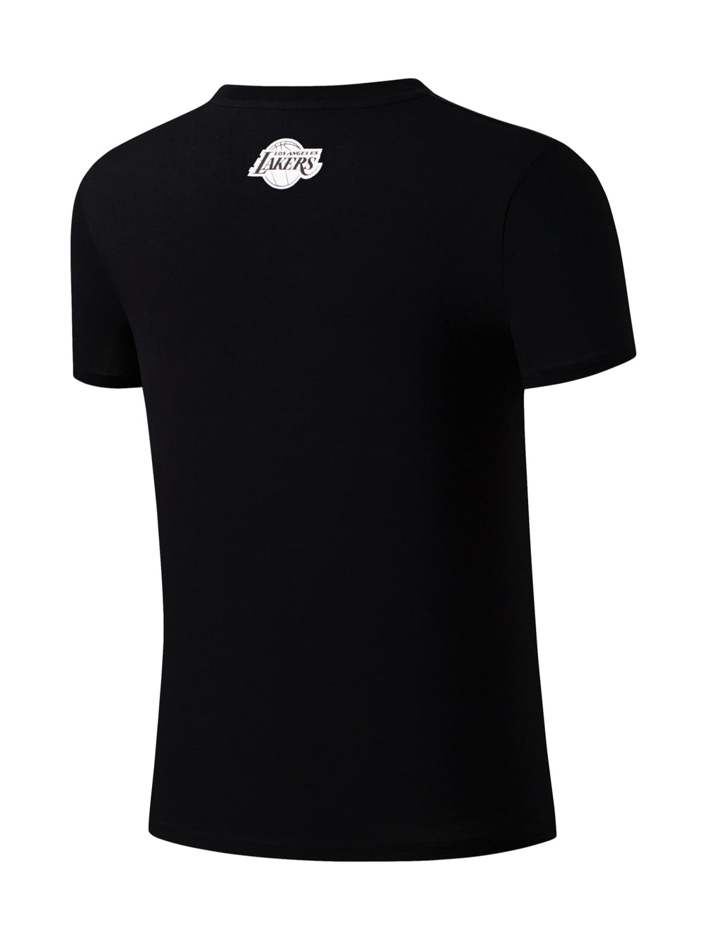 Playera deportiva negra de manga corta con logotipo de los Lakers en el pecho.
