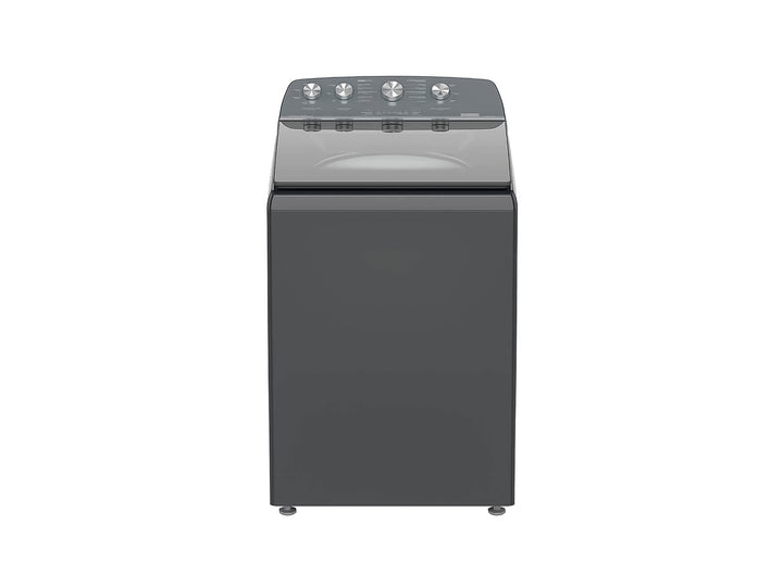 Lavadora Whirlpool de 18kg color gris con carga superior y perillas de control frontales.