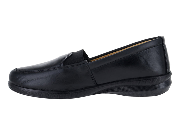 Zapato plano cerrado color negro para mujer, estilo confort.