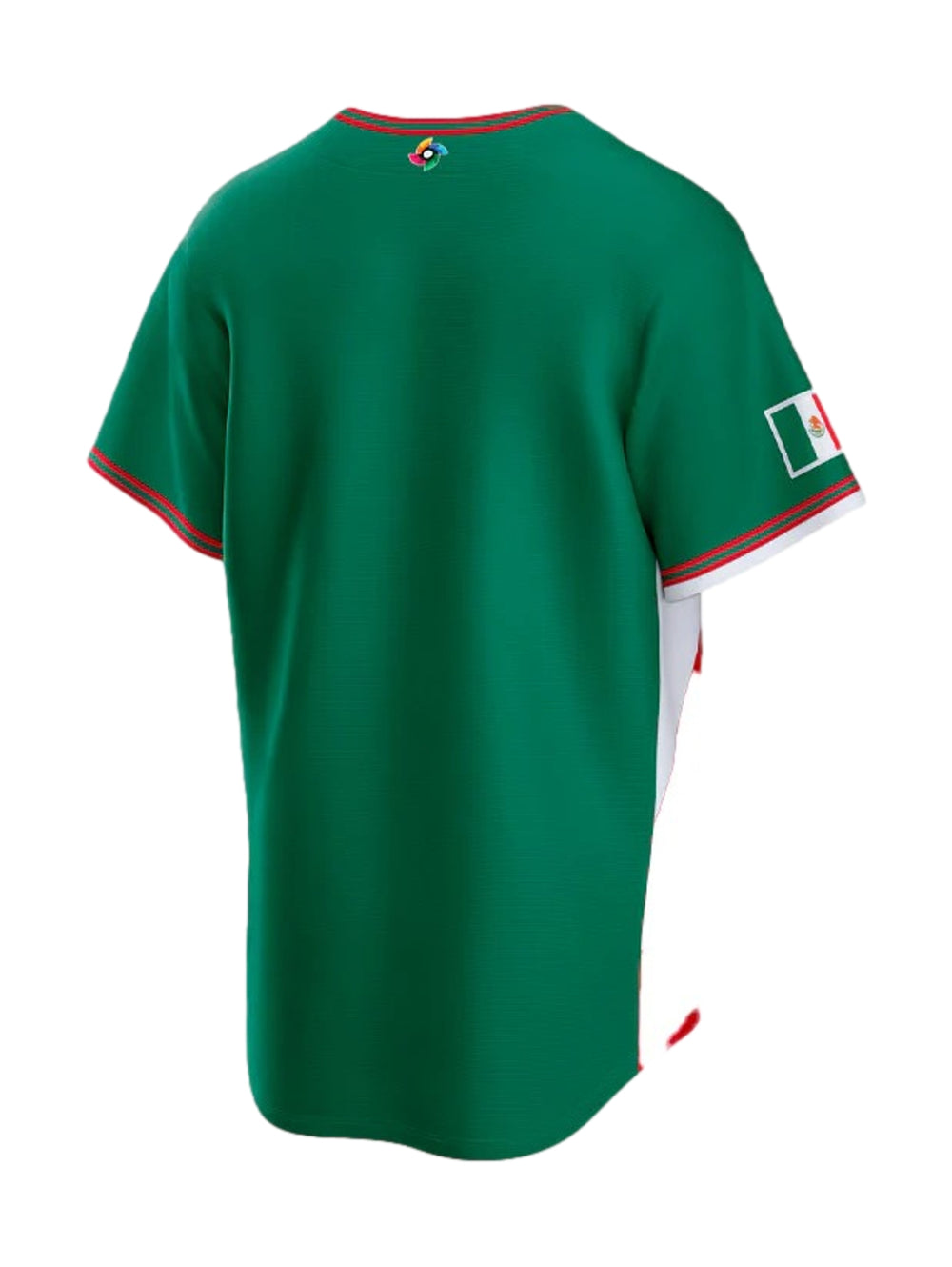 Jersey deportivo Nike verde con detalles en rojo y blanco y texto MEXICO en el pecho.