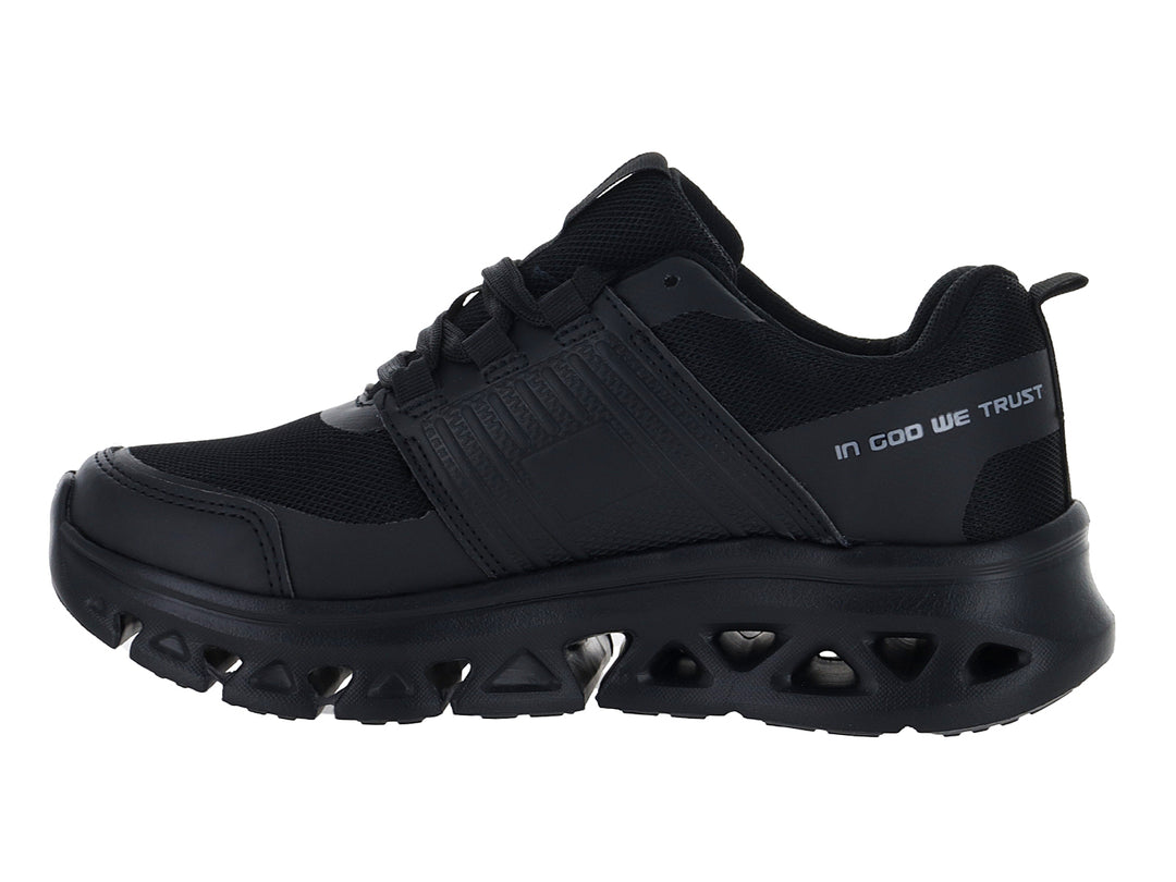 Tenis deportivos Andrax en color negro con suela robusta y acabado mate.