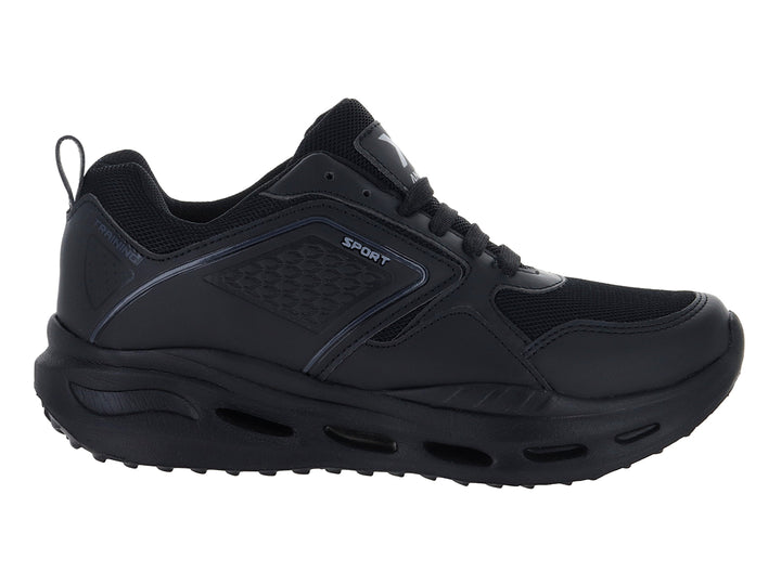 Tenis deportivos Andrax color negro con suela gruesa y detalles en textil.