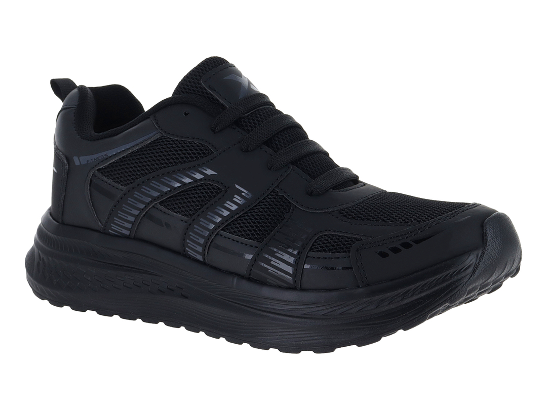 Tenis deportivos Andrax en color negro con detalles en malla textil y suela robusta.