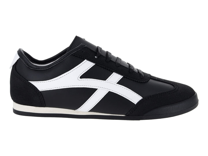 Tenis deportivos Andrax color negro con franjas blancas laterales y suela blanca.