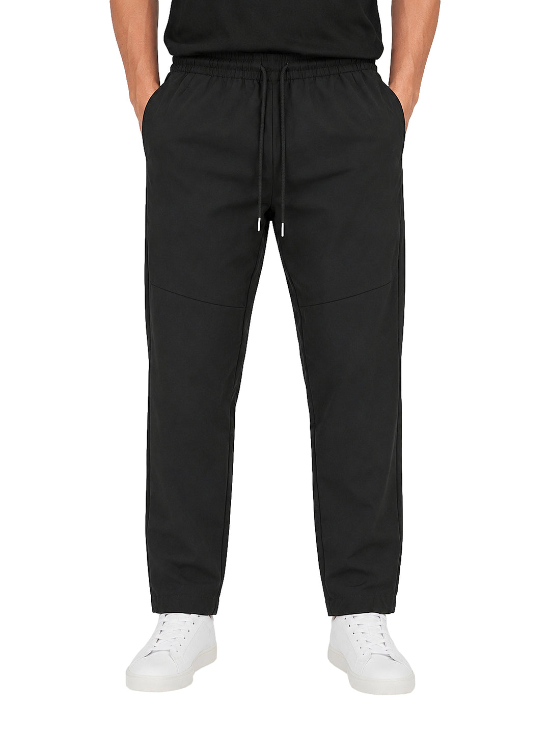 Pantalón negro Giovanni Gali para hombre con cintura elástica y cordón ajustable.