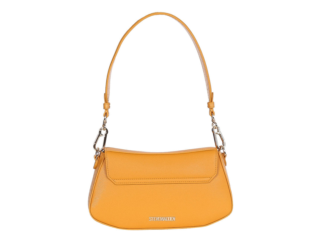 Bolsa de hombro color tan de Steve Madden con logo metálico plateado y asa larga.