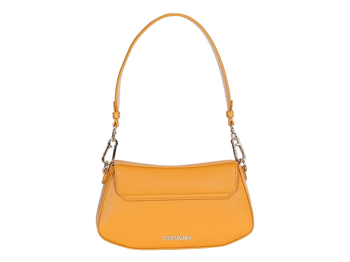 Bolsa de hombro color tan de Steve Madden con logo metálico plateado y asa larga.