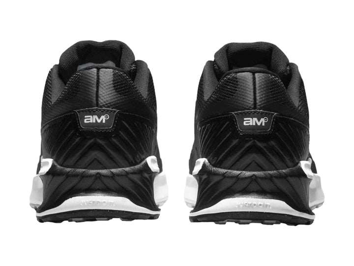 Tenis Nike Air Max color negro con suela blanca y logotipo lateral blanco.