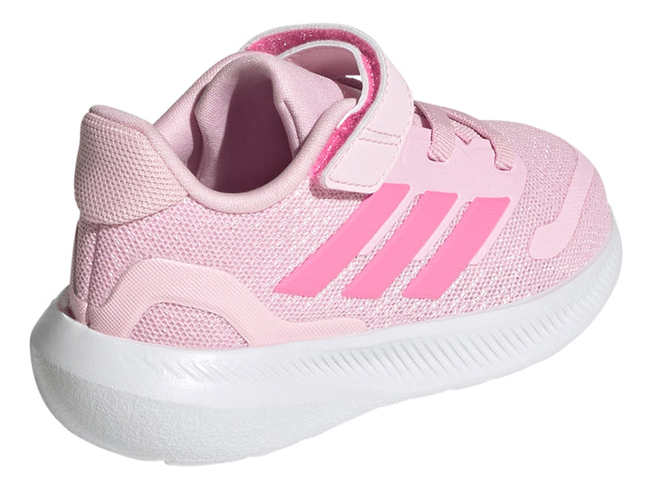 Tenis deportivos Adidas Runfalcon 4.0 en color rosa con suela blanca y cierre de correa velcro para niña.