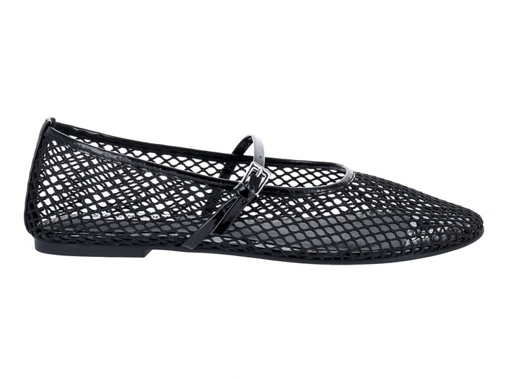 Zapatos planos negros de Steve Madden con diseño de malla y correa de charol.