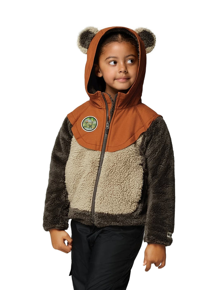 Chaqueta de polar Columbia multicolor con capucha para niño, diseño inspirado en Ewok de Star Wars.