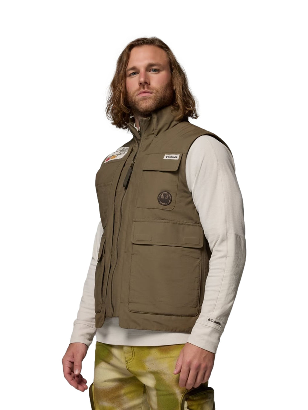 Chalecos Columbia Star Wars Light Caper Endor en color verde oliva con múltiples bolsillos cargo.