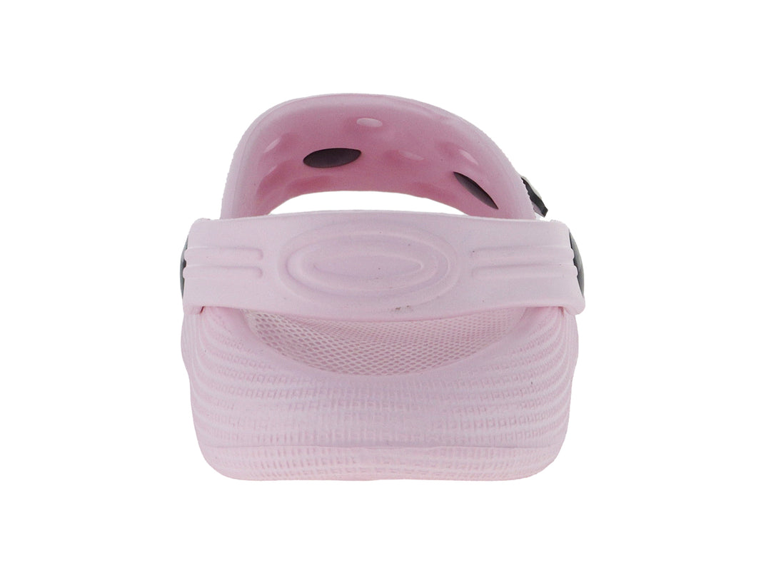 Sandalia tipo zueco color rosa con detalle de Minnie Mouse y correa ajustable.