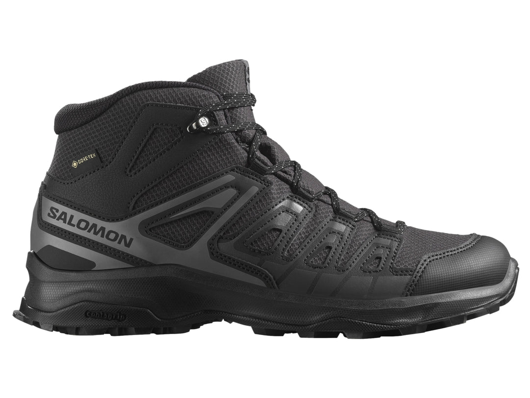 Bota deportiva Salomon Phantom Extegra Mid Gore-Tex en color negro, diseño robusto para senderismo.