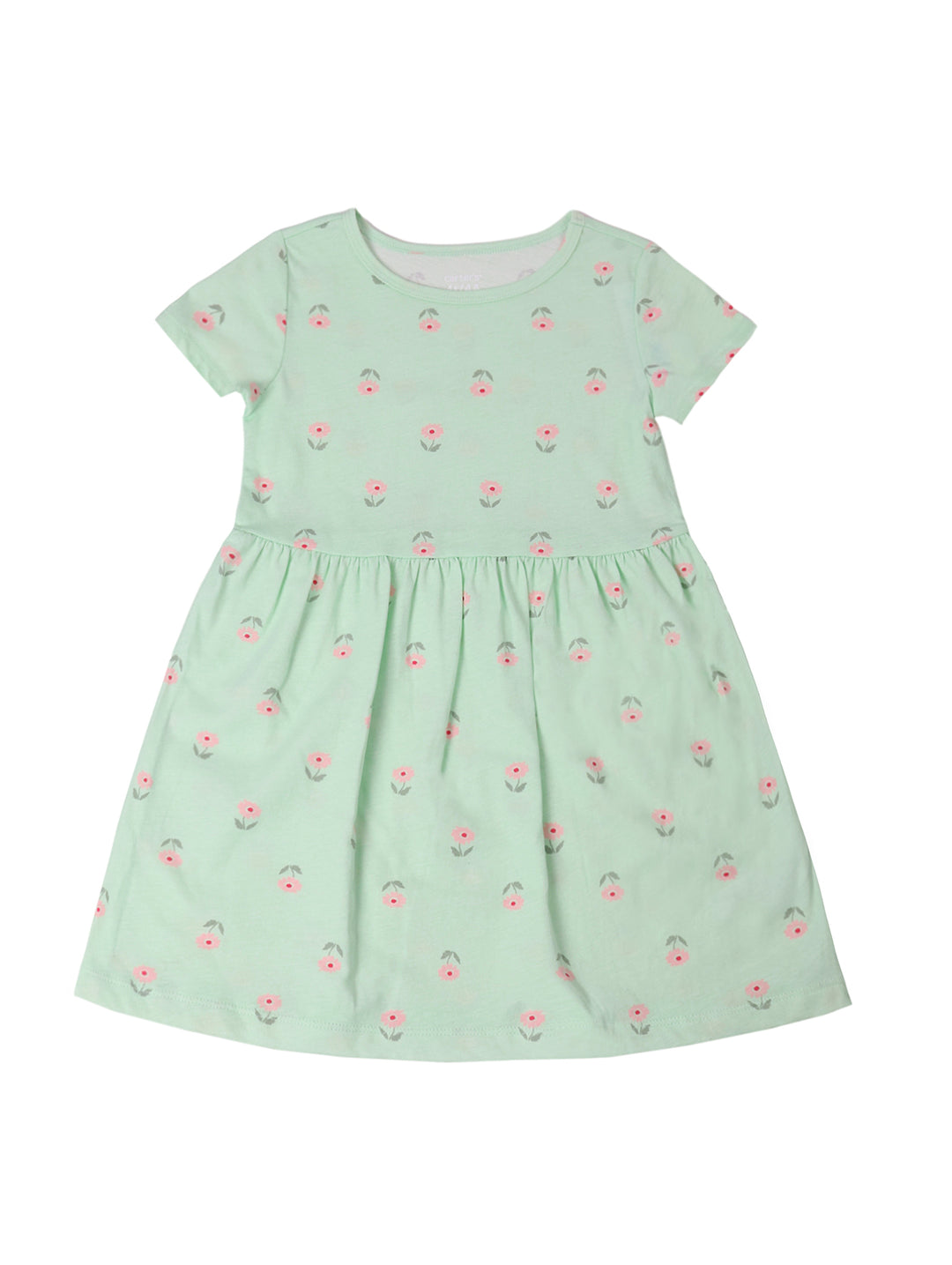 Vestido color menta para niña con estampado de pequeñas flores rosas