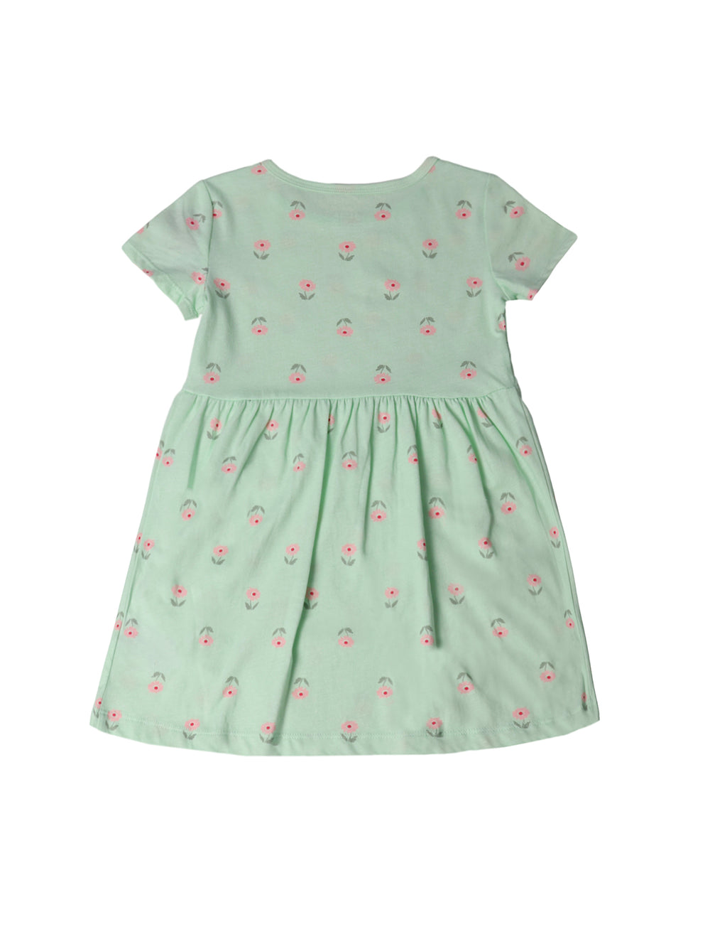Vestido color menta para niña con estampado de pequeñas flores rosas