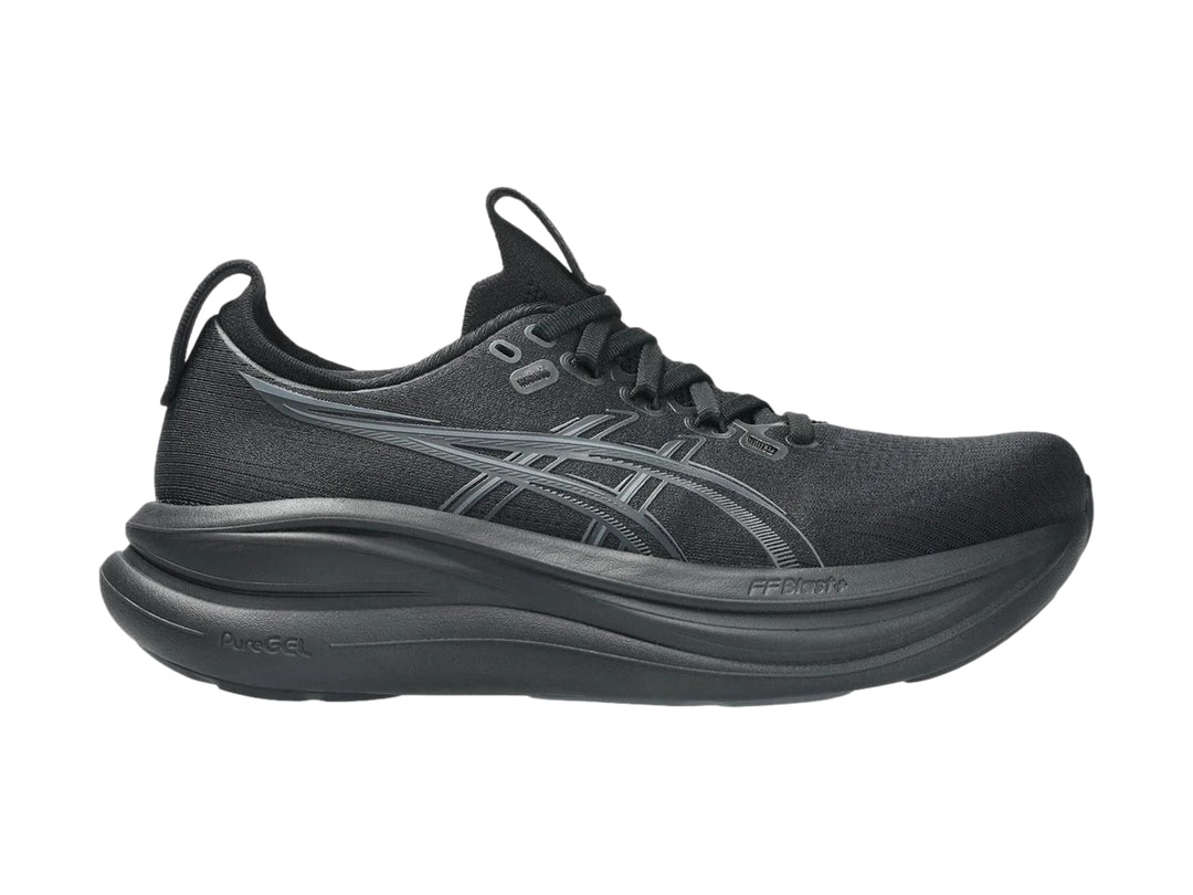 Tenis deportivos ASICS Gel-Nimbus 28 para mujer en color negro total.