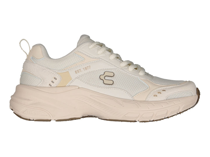 Tenis Charly color beige fashion sport con suela de plataforma gruesa y detalles sintéticos.