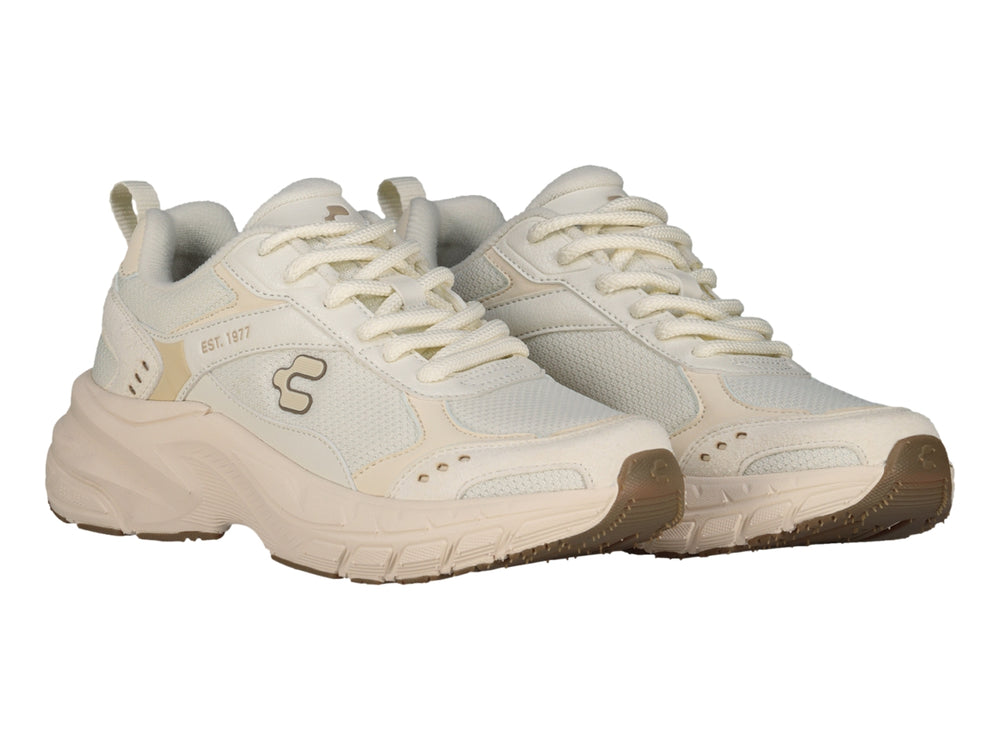 Tenis Charly color beige fashion sport con suela de plataforma gruesa y detalles sintéticos.