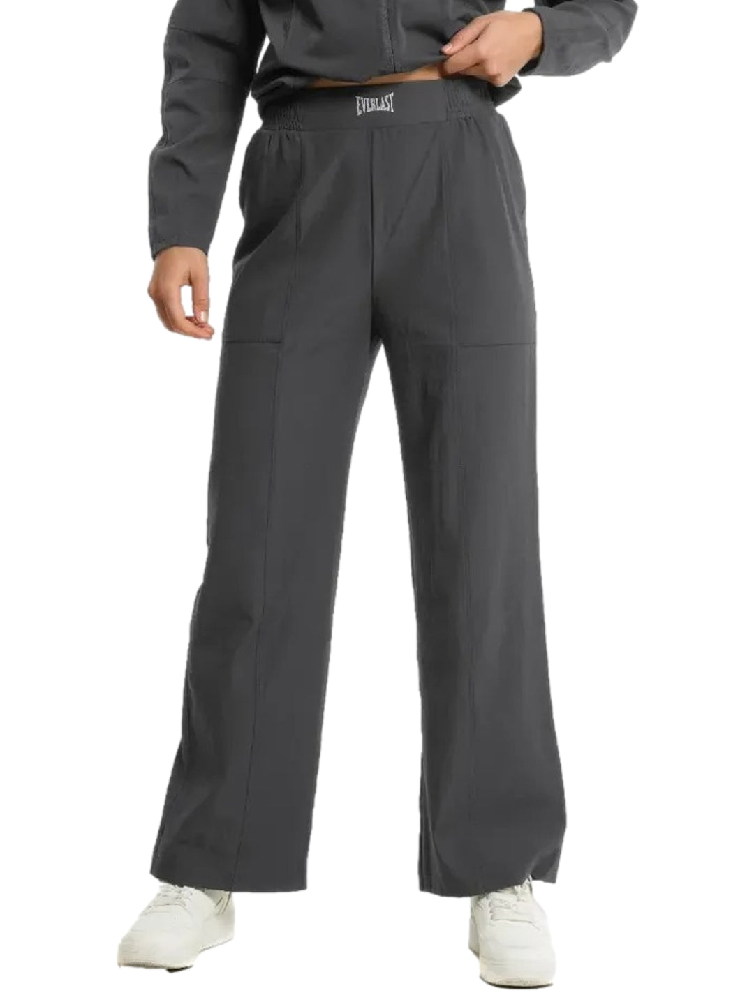 Pantalones deportivos Everlast color gris oscuro de pierna ancha y cintura elástica.