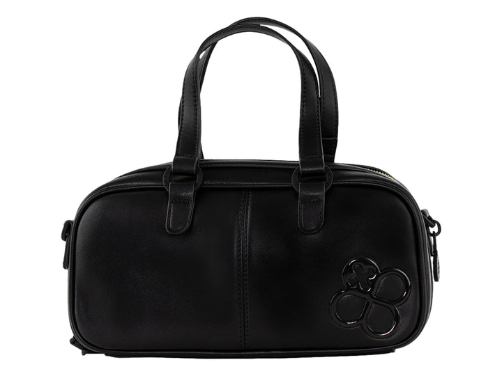 Bolsa de mano color negro de la marca Jaime Ibiza con asas y detalle decorativo frontal.