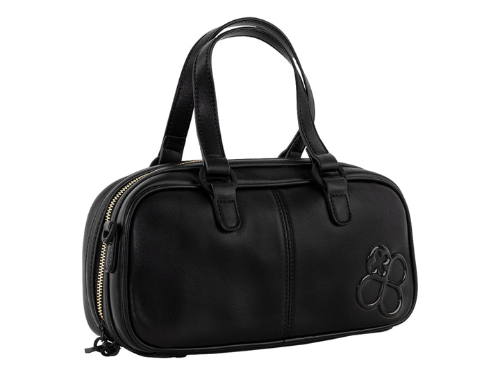 Bolsa de mano color negro de la marca Jaime Ibiza con asas y detalle decorativo frontal.