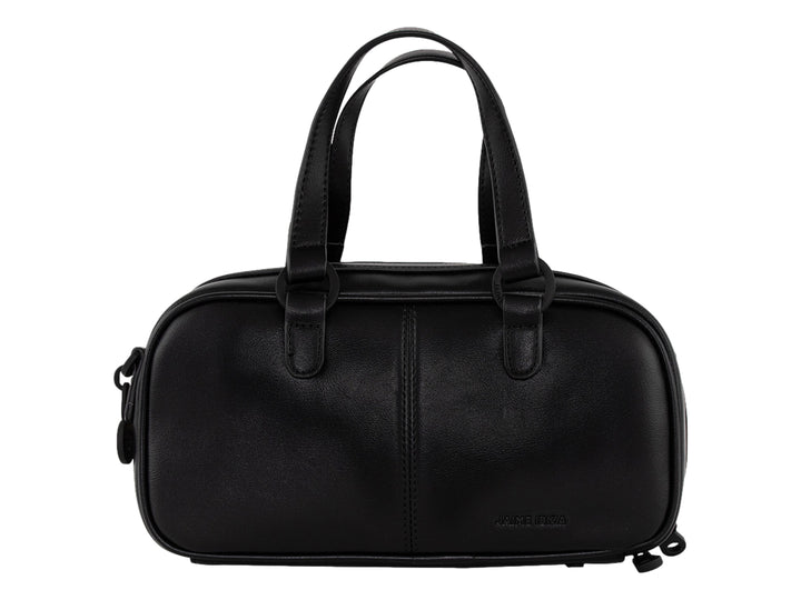 Bolsa de mano color negro de la marca Jaime Ibiza con asas y detalle decorativo frontal.