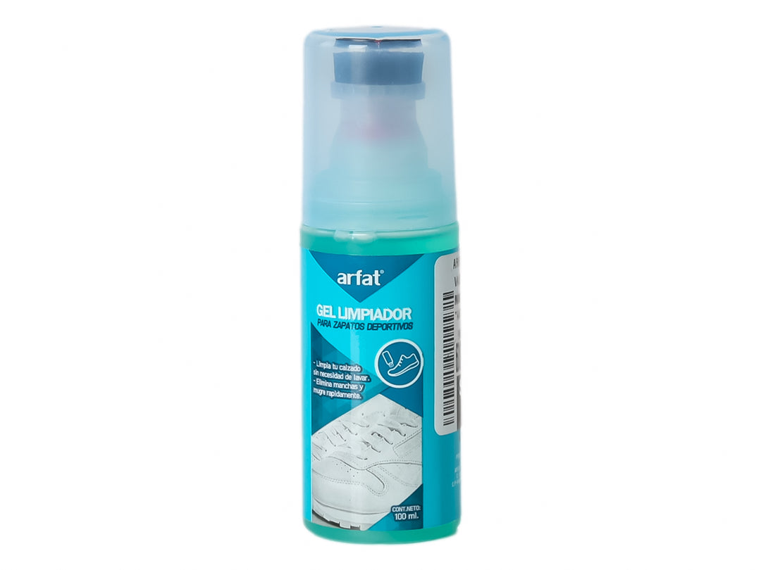 Botella azul de Gel Limpiador para Zapatos Deportivos Arfat de 100 ml.