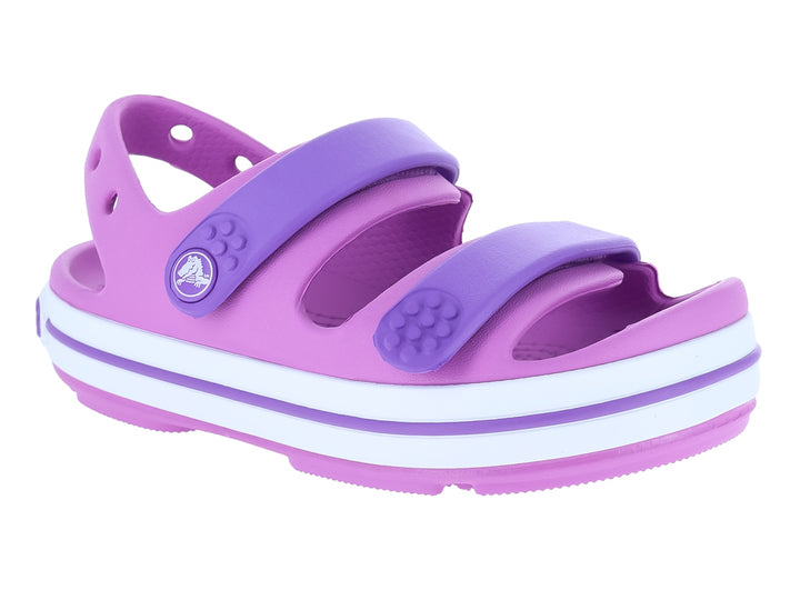 Sandalias Crocs modelo Bubble Crocband Cruiser en color morado con suela blanca y correas ajustables.
