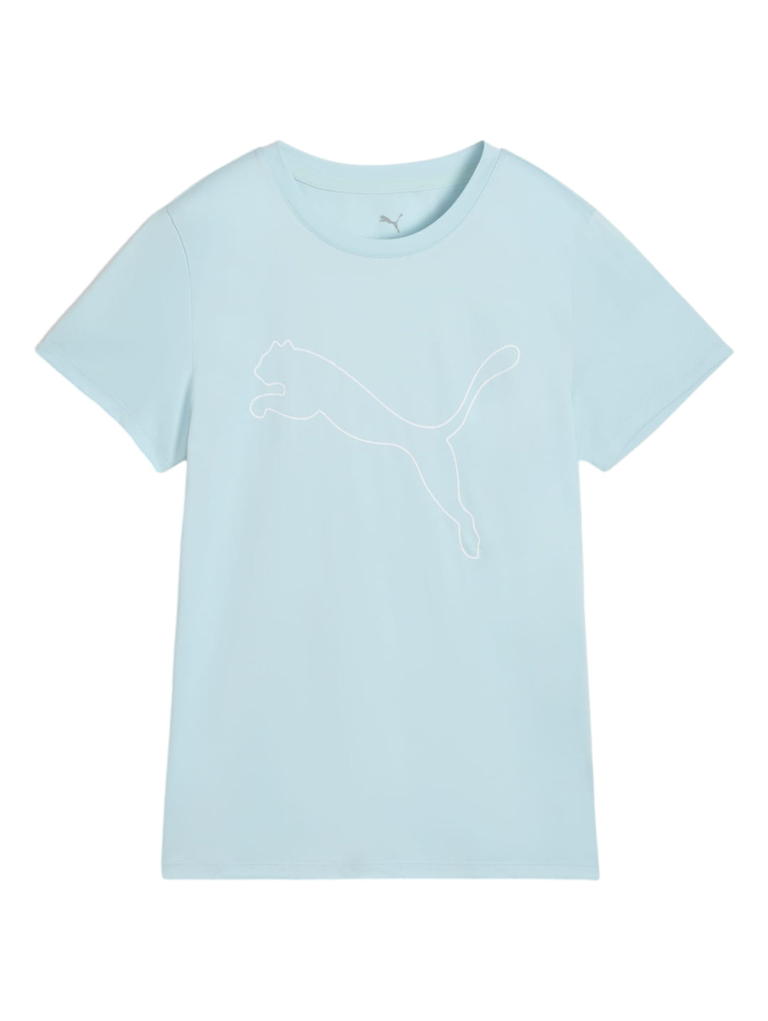 Camiseta deportiva PUMA de color azul claro con logo delineado en blanco en el pecho.
