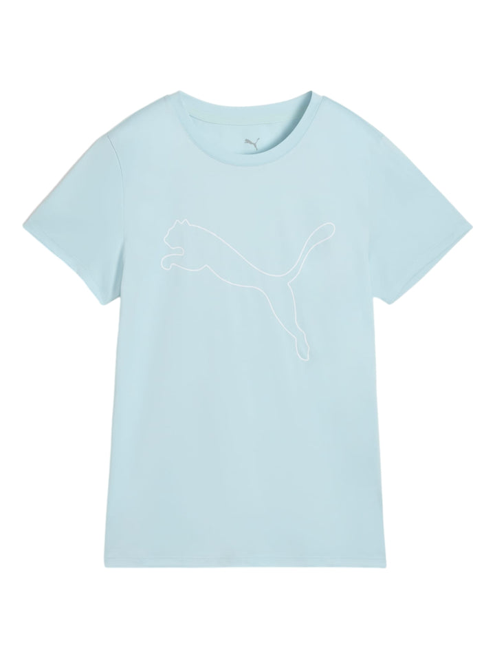 Camiseta deportiva PUMA de color azul claro con logo delineado en blanco en el pecho.