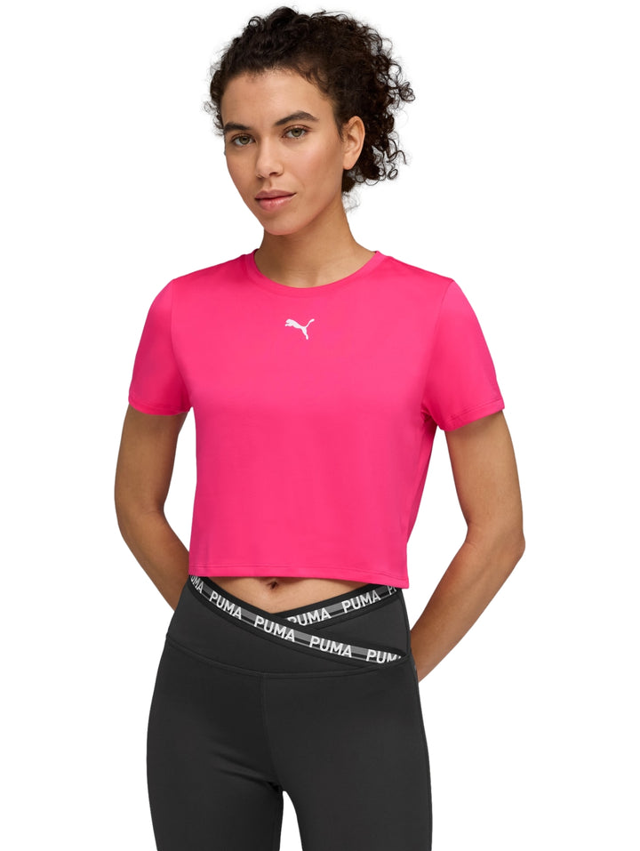 Camiseta corta PUMA de color rosa brillante con logo blanco en el pecho.