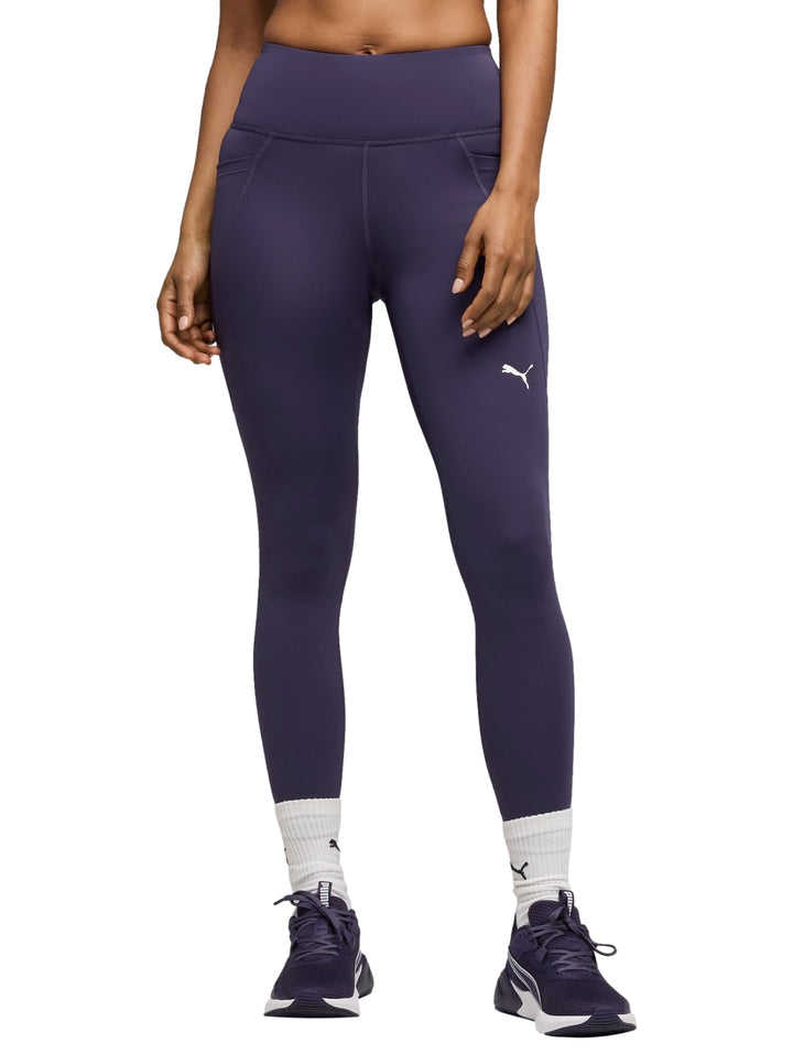 Leggings deportivos PUMA color ciruela oscuro, ajustados y de longitud 7/8.
