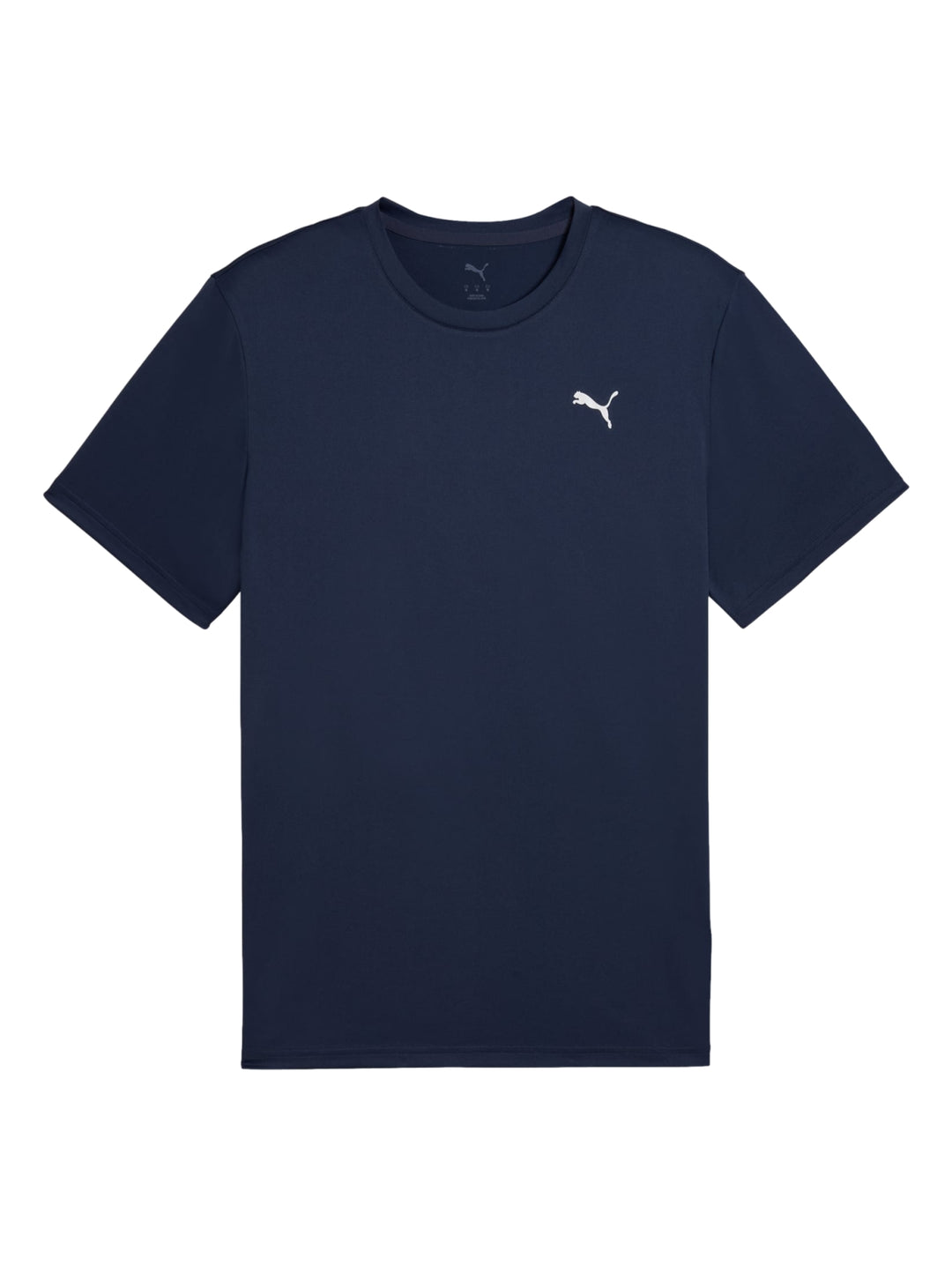 Camiseta deportiva PUMA de color azul marino con logotipo blanco en el pecho.