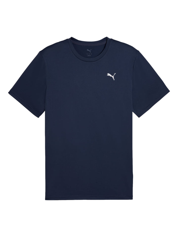Camiseta deportiva PUMA de color azul marino con logotipo blanco en el pecho.