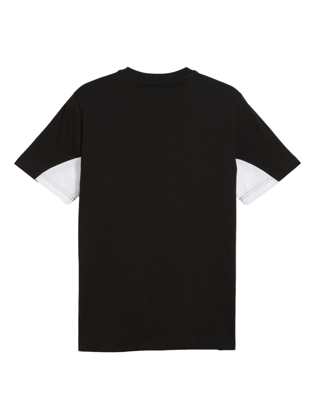 Camiseta PUMA color negro con paneles laterales grises y logotipo blanco en el pecho.