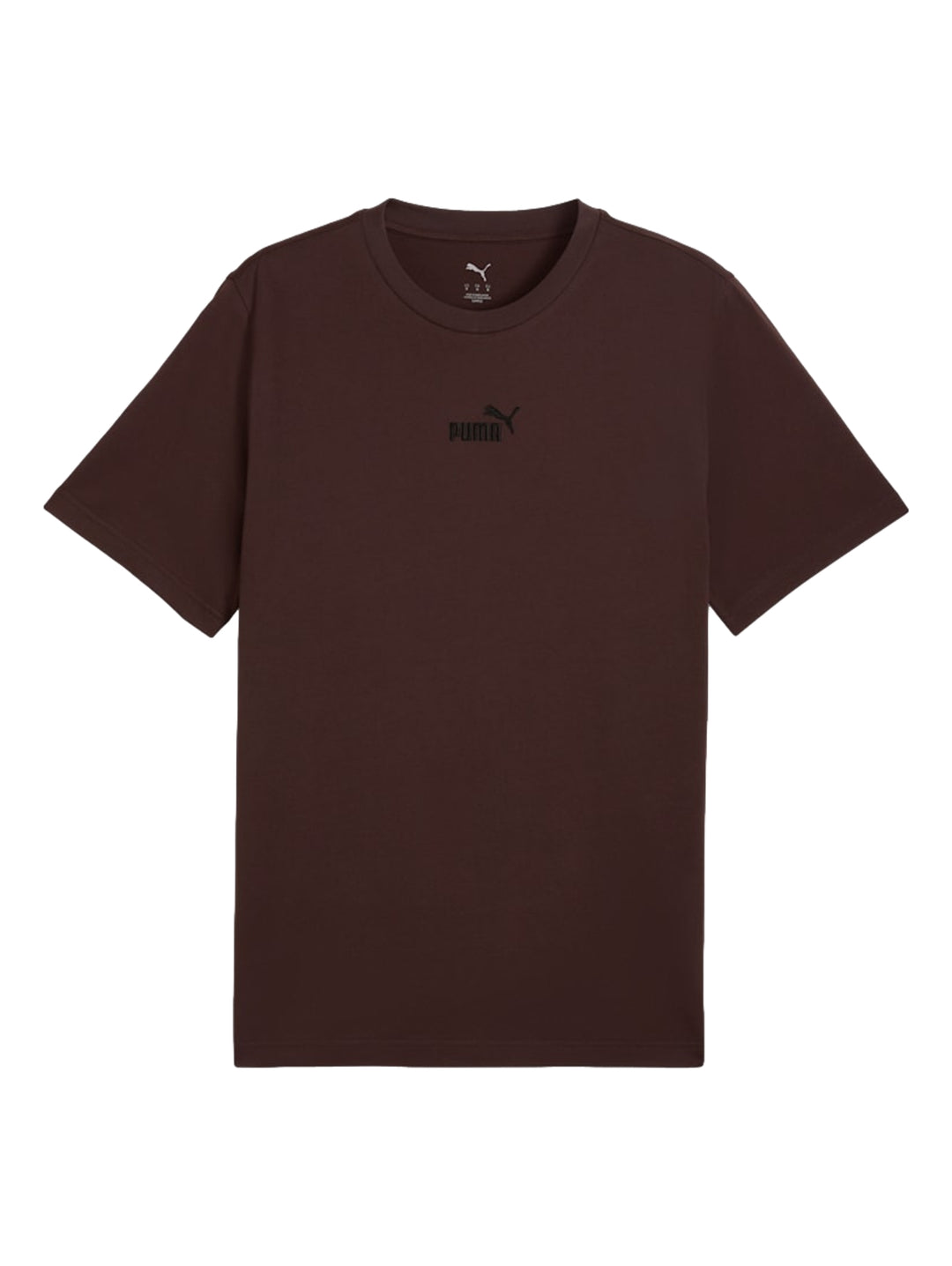Camiseta PUMA de color marrón chocolate con un pequeño logo centrado en el pecho.