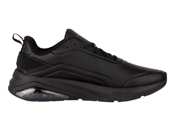 Tenis deportivos PUMA color negro con cámara de aire transparente en el talón.