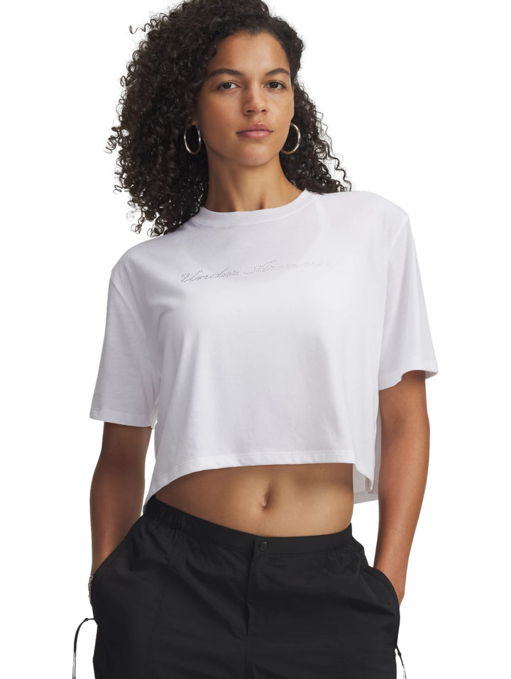 Playera Under Armour Crop Manga Corta Blanco para Mujer