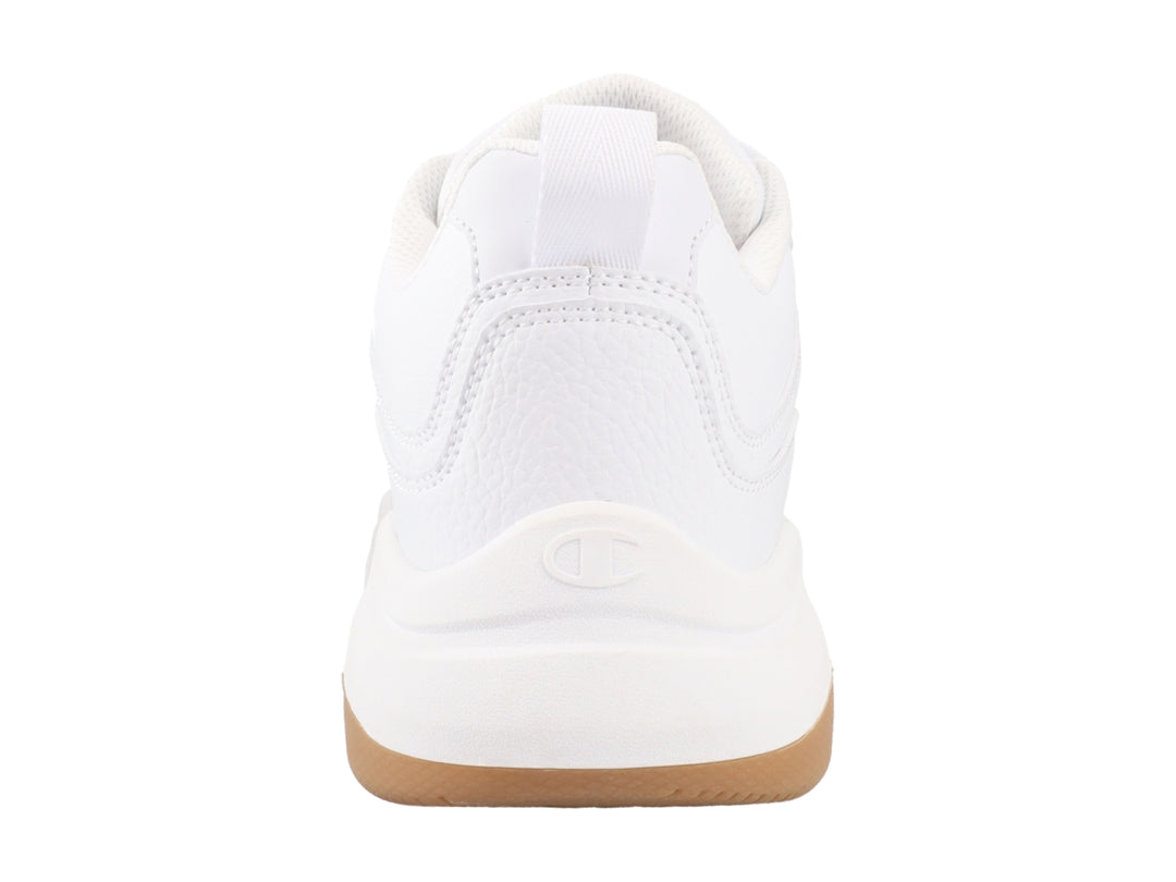 Tenis Champion blancos con suela color café y logotipo en el lateral.