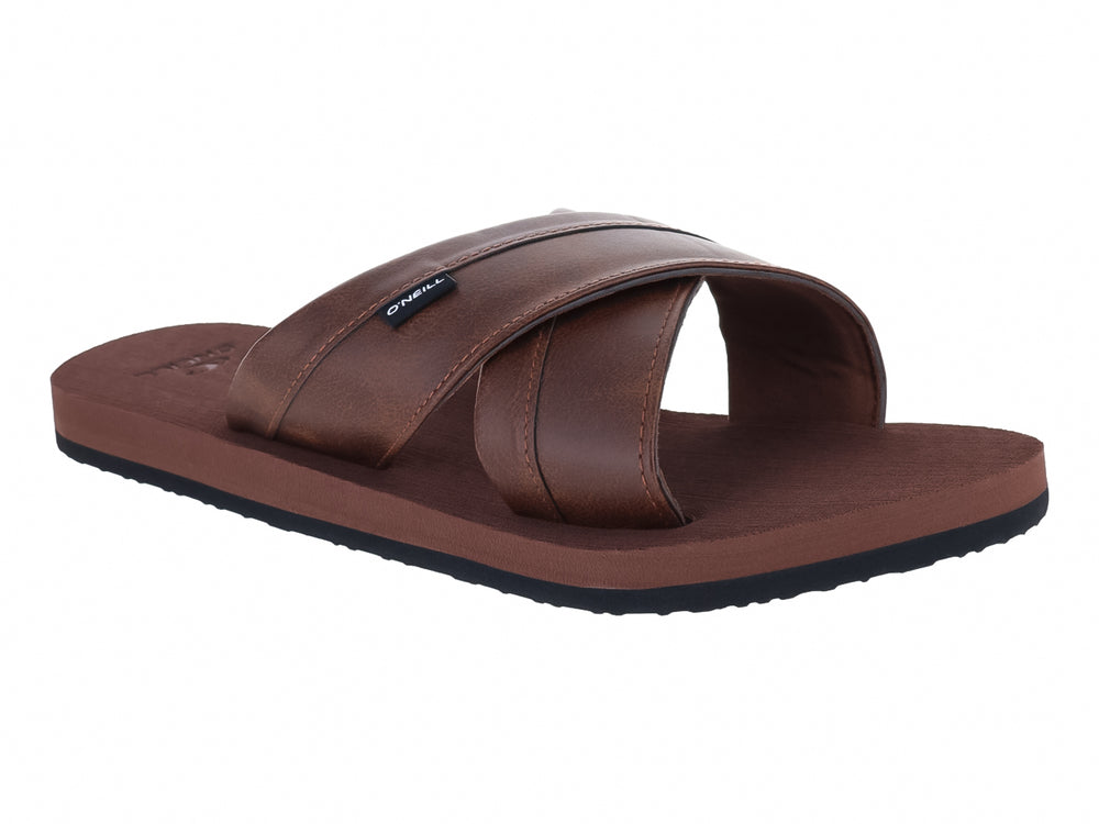 Sandalias O'Neill Falcon Chad Pro Slides en color marrón con tiras cruzadas y suela negra.