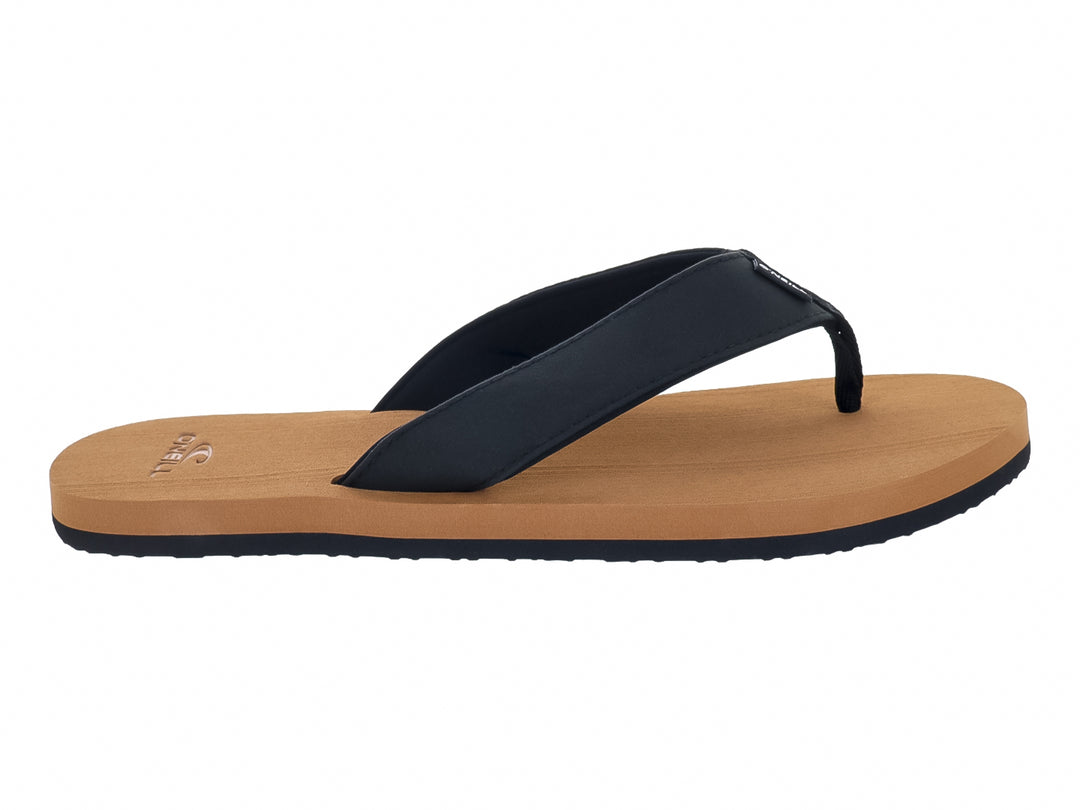 Sandalias O'Neill de dedo con correa negra y suela color beige arena.