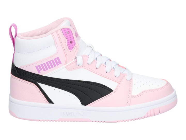 Tenis PUMA Rebound V6 Mid Blanco y Rosa para Niña